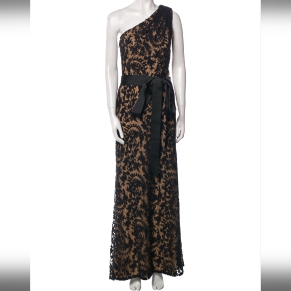 Tadashi Shoji one shoulder black lace cocktail party maxi dress 2 - Picture 13 of 13